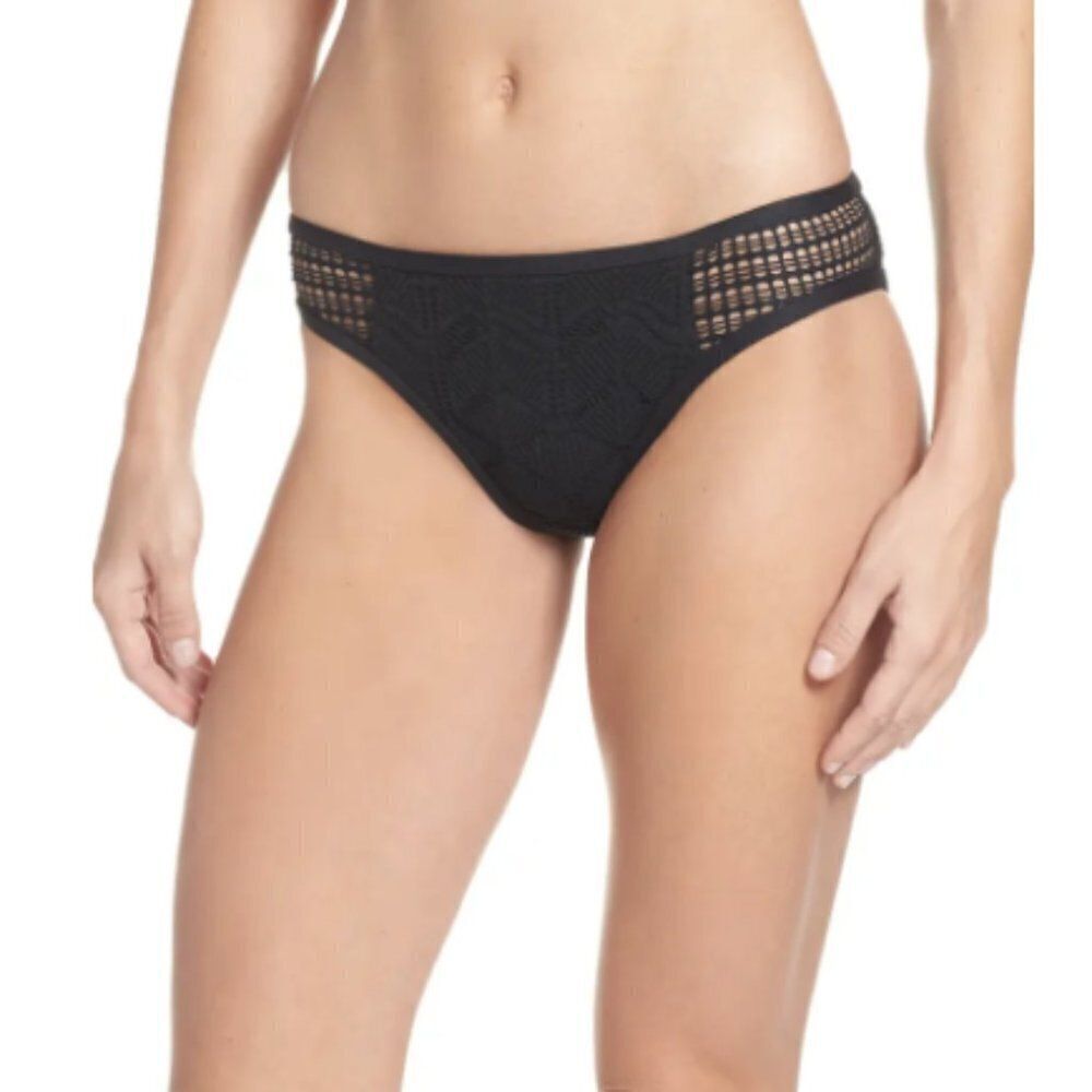 La Blanca "Power Couple" Black Crochet Side Hipster Bikini Bottoms NWT